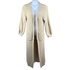 Hers & Mine Womens S Fuzzy Soft Long Maxi Beige Loose Knit Open Cardigan Pocket
